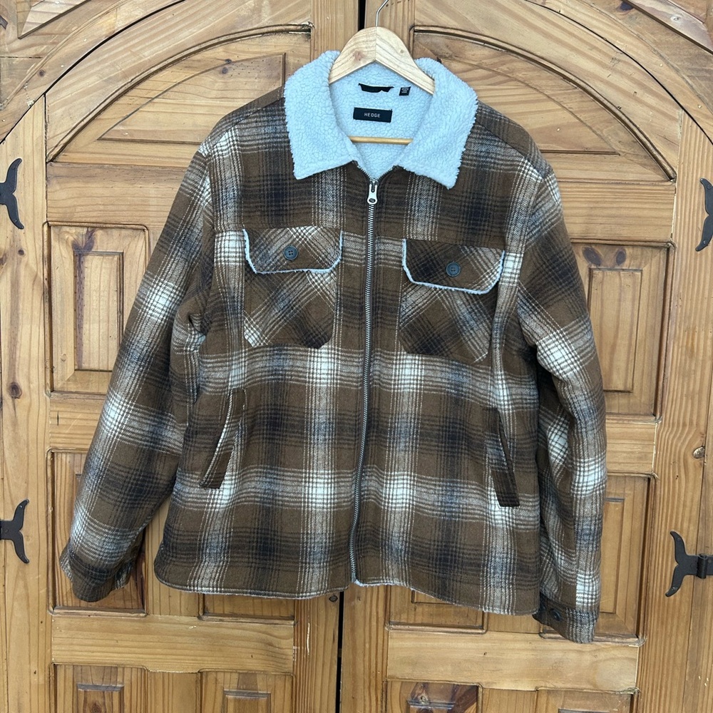 HEDGE Plaid Flannel Sherpa Lined Shacket